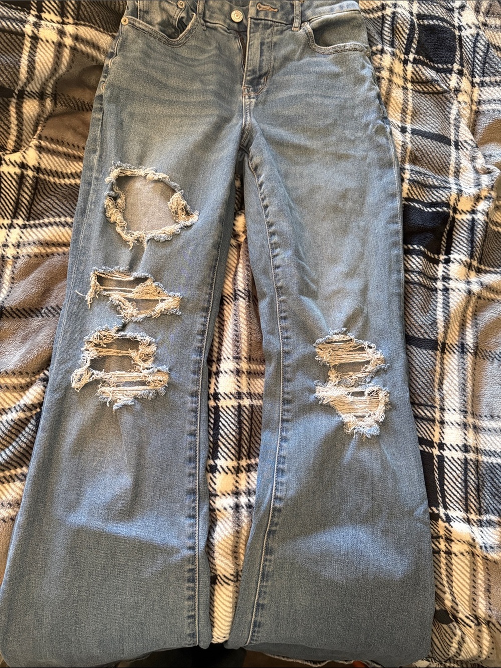 American Eagle Outfitters Light Blue Ripped Flare Jeans